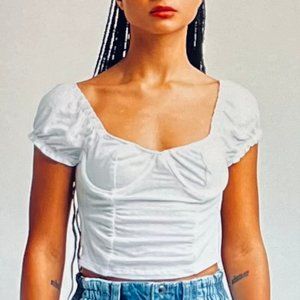 Sky & Sparrow Bustier Puff Sleeve Top in White (M) New With Tags